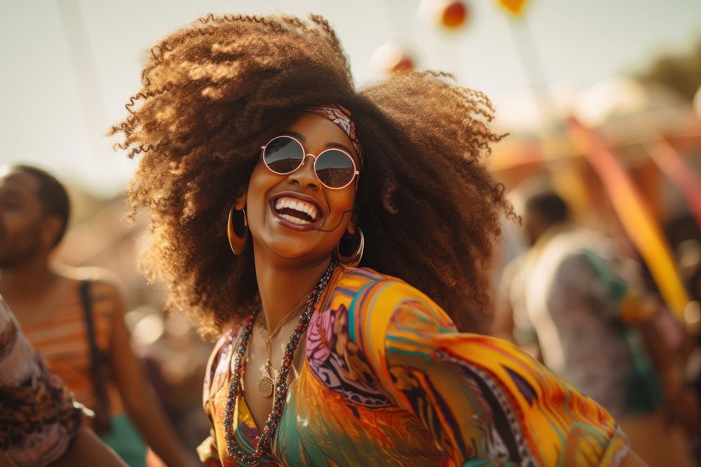 Black woman having fun laughing festival glasses. AI generated Image by rawpixel.