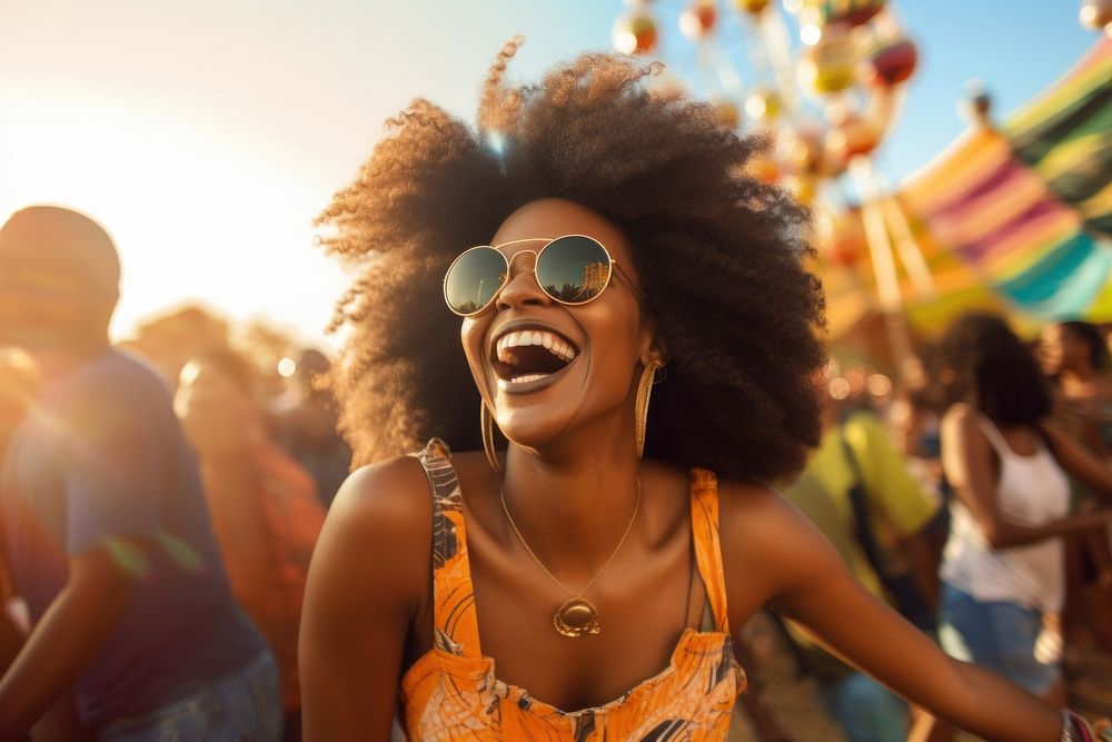 Black woman having fun festival laughing glasses. AI generated Image by rawpixel.