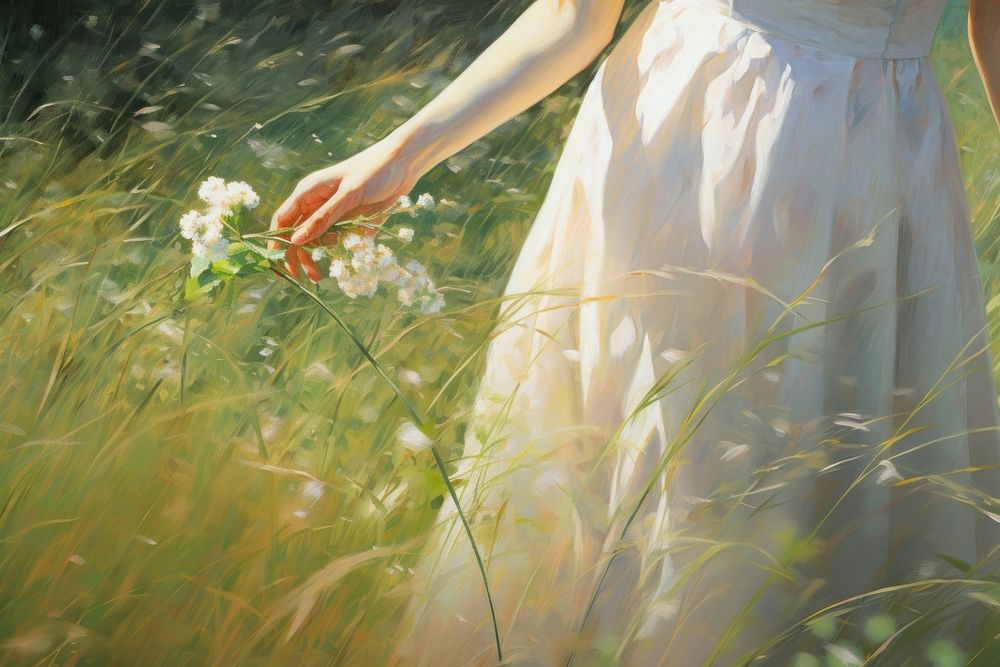 Painting flower grass field. AI generated Image by rawpixel.