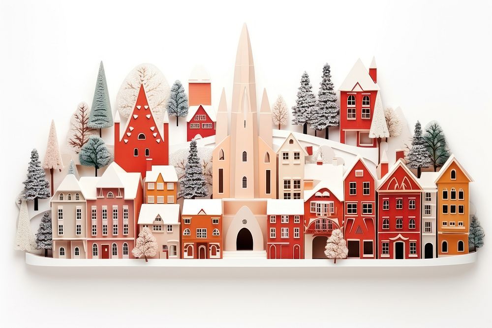 Christmas town architecture building tree. AI generated Image by rawpixel.