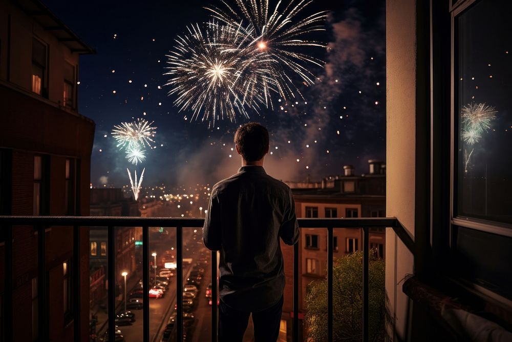 Man fireworks architecture cityscape. AI generated Image by rawpixel.