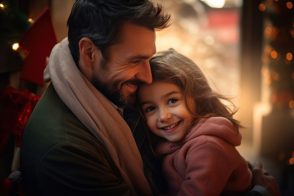 Christmas portrait hugging father. AI generated Image by rawpixel.