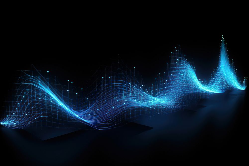 Blue wave graph line light backgrounds pattern night. AI generated Image by rawpixel.