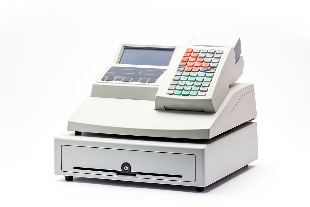 Cash Register machine cash white background. AI generated Image by rawpixel.