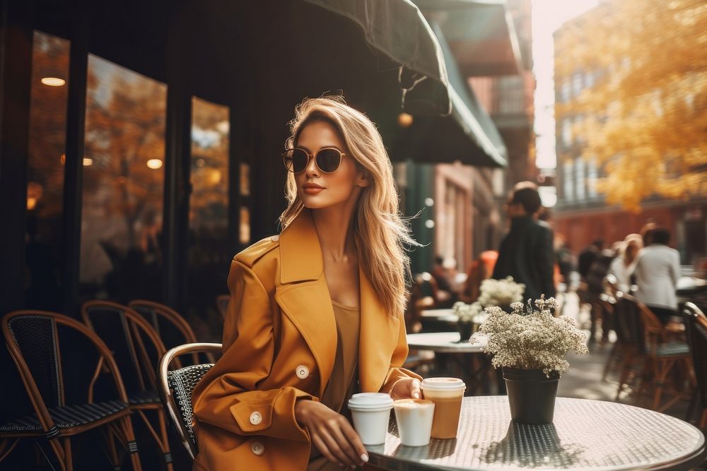 Chic woman outdoors fashion coffee. AI generated Image by rawpixel.