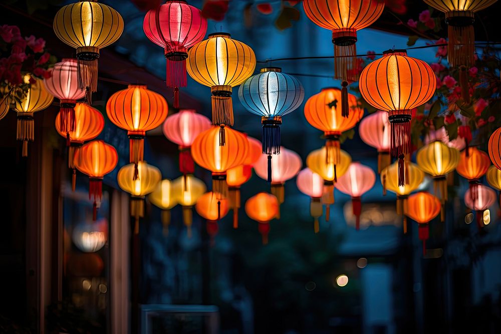 Chinese lanterns festival night architecture. AI generated Image by rawpixel.