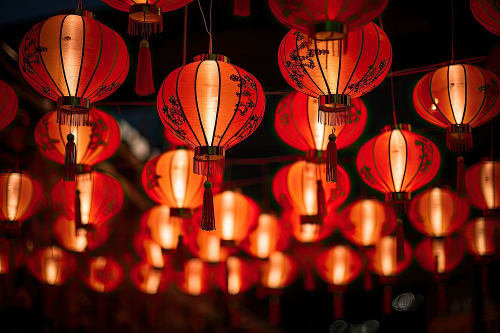 Chinese lanterns festival architecture illuminated. AI generated Image by rawpixel.