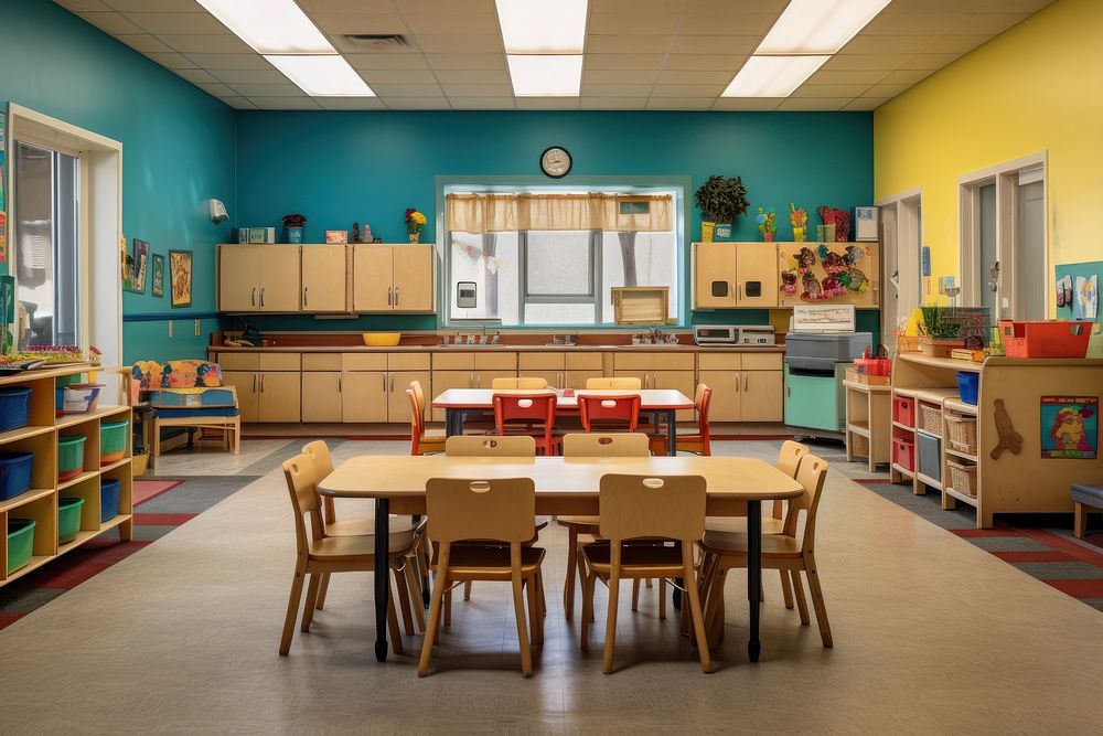Daycare classroom architecture furniture building. AI generated Image by rawpixel.