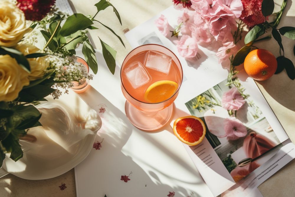 Summer mocktail grapefruit flower drink. AI generated Image by rawpixel.