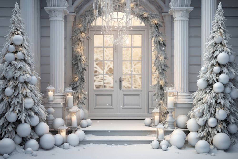 Front door white christmas decoration christmas decorations architecture illuminated. AI generated Image by rawpixel.