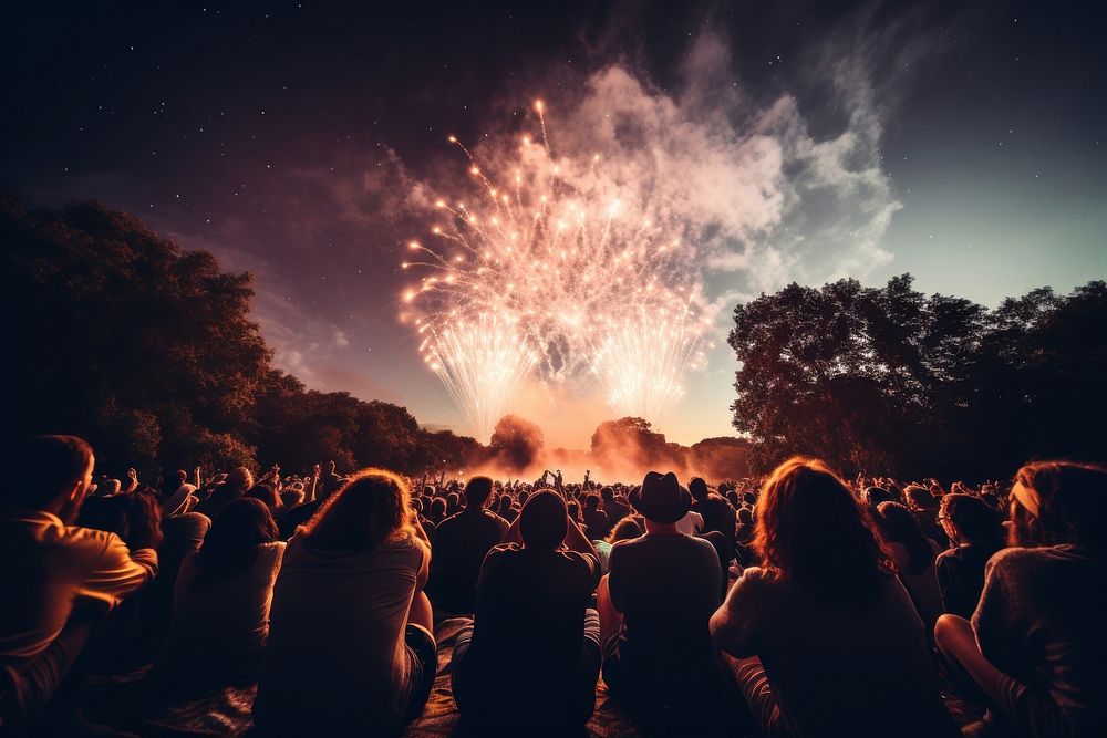 Fireworks concert people night. AI generated Image by rawpixel.