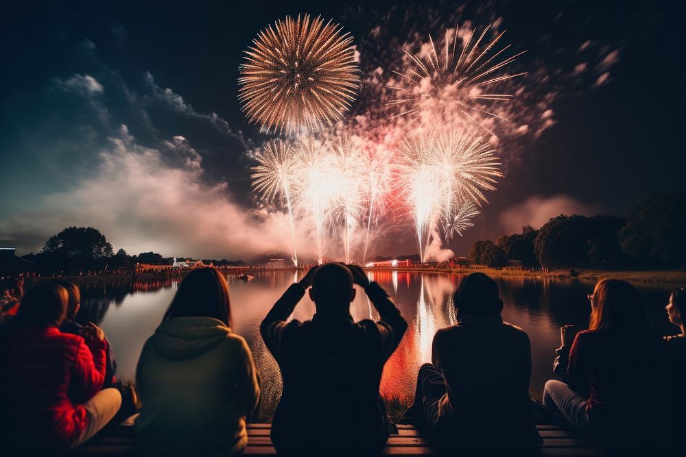 Fireworks night outdoors adult. AI generated Image by rawpixel.