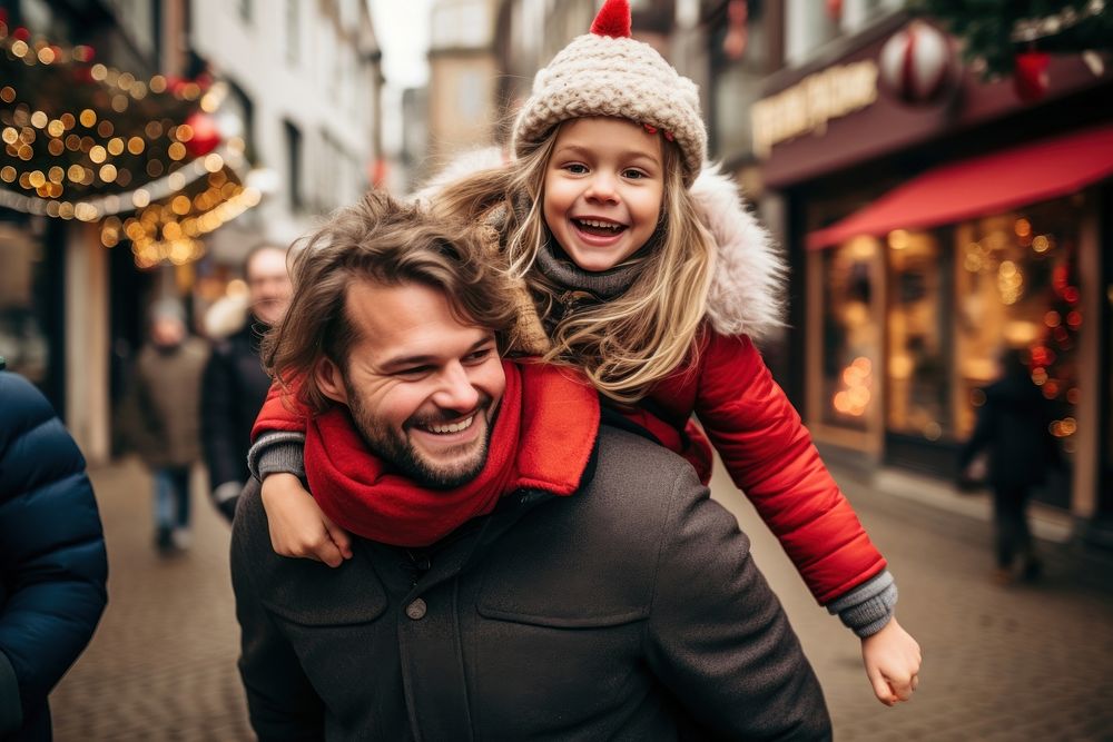 Laughing family christmas portrait street. AI generated Image by rawpixel.