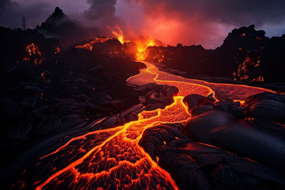 Lava volcano landscape mountain. AI generated Image by rawpixel.