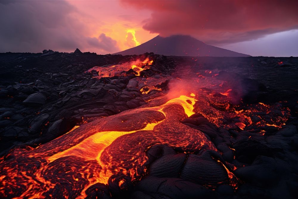 Lava volcano landscape mountain. AI generated Image by rawpixel.