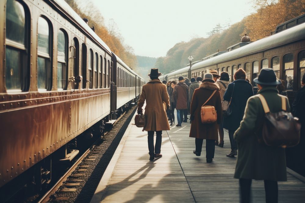 People travelling train railway vehicle. AI generated Image by rawpixel.