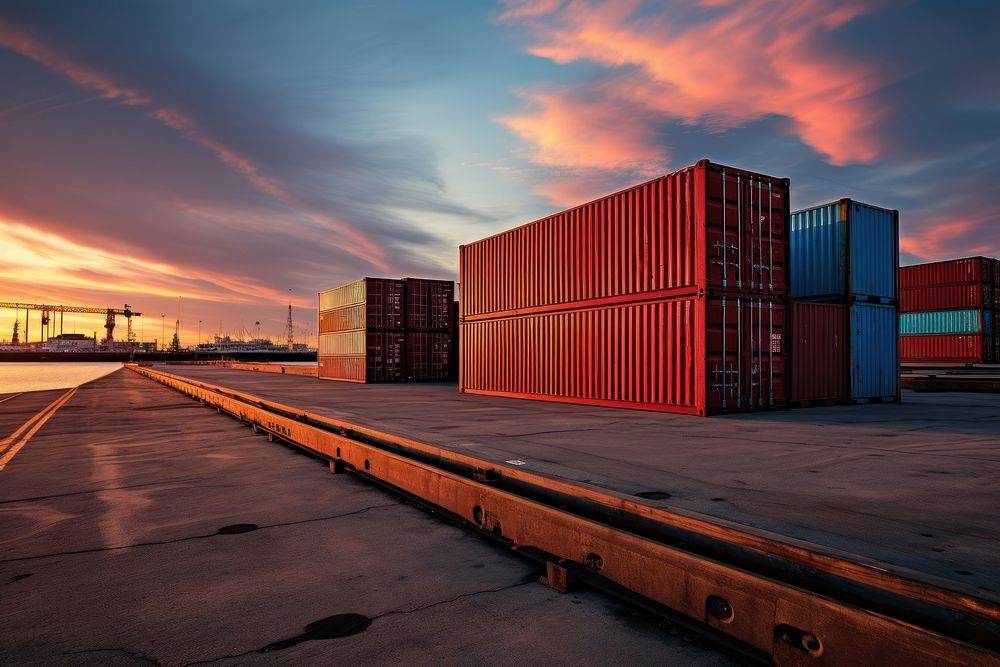 Shipping container architecture delivering waterfront. AI generated Image by rawpixel.