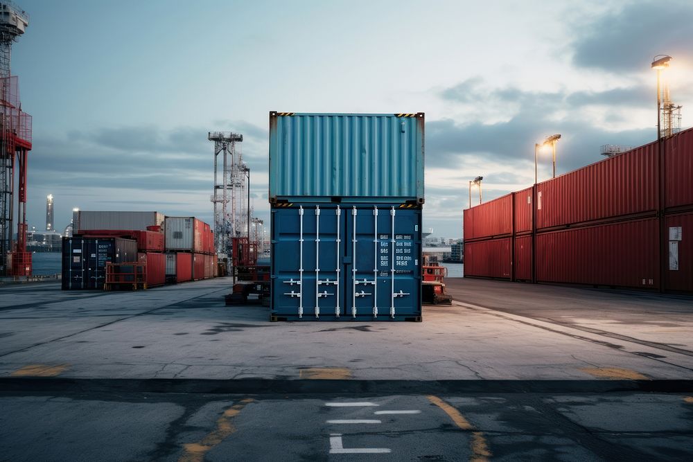 Shipping container architecture delivering unloading. AI generated Image by rawpixel.