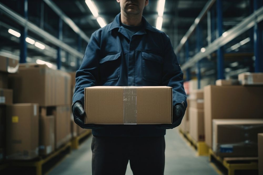 Shipping clerk holding shipping box cardboard delivering technology. AI generated Image by rawpixel.