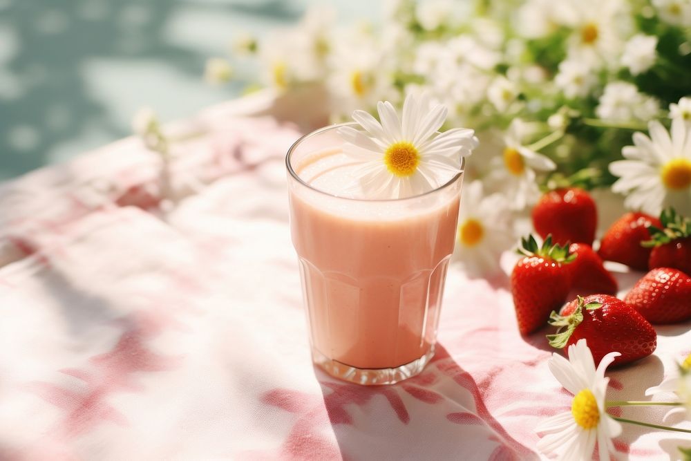 Smoothie drinks strawberry dessert flower. AI generated Image by rawpixel.