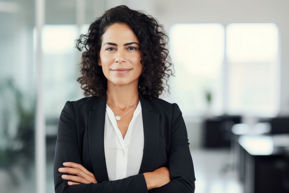 Latin professional middle aged business woman standing portrait smiling. AI generated Image by rawpixel.