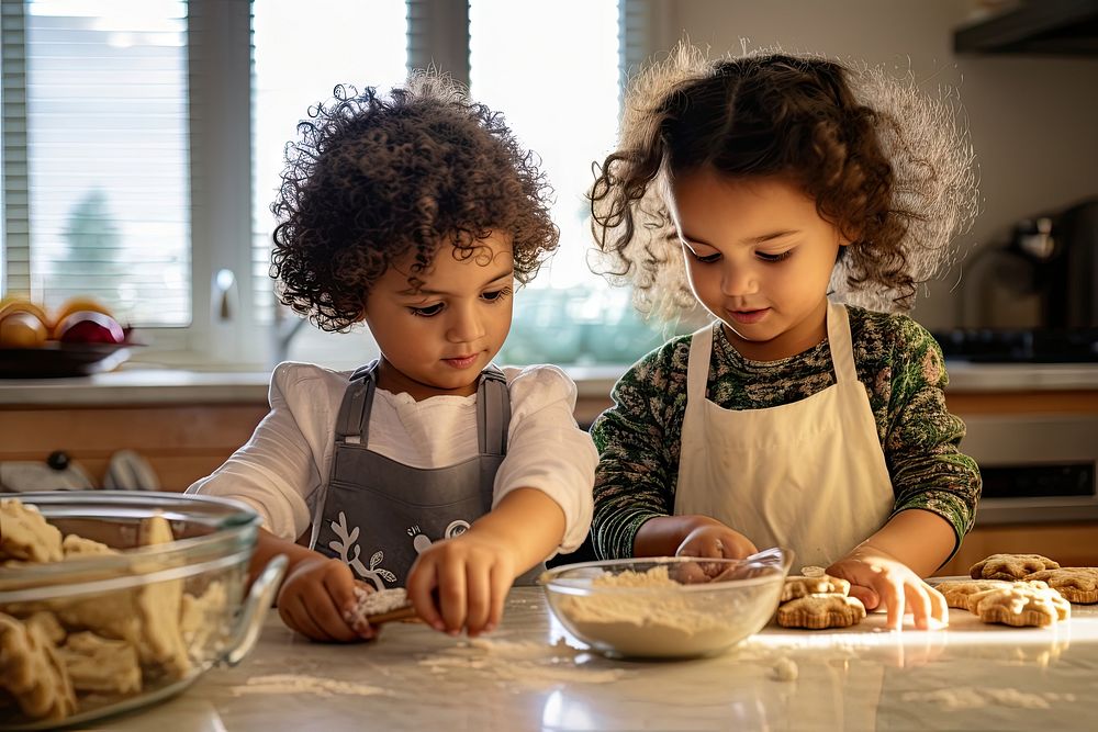 Child bonding cooking kitchen. AI generated Image by rawpixel.