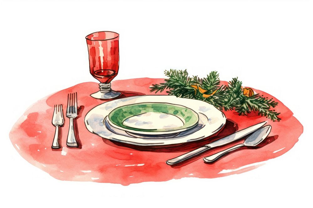 Christmas table plate knife glass. AI generated Image by rawpixel.