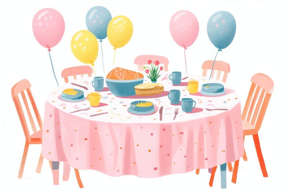 Party table tablecloth furniture balloon. AI generated Image by rawpixel.