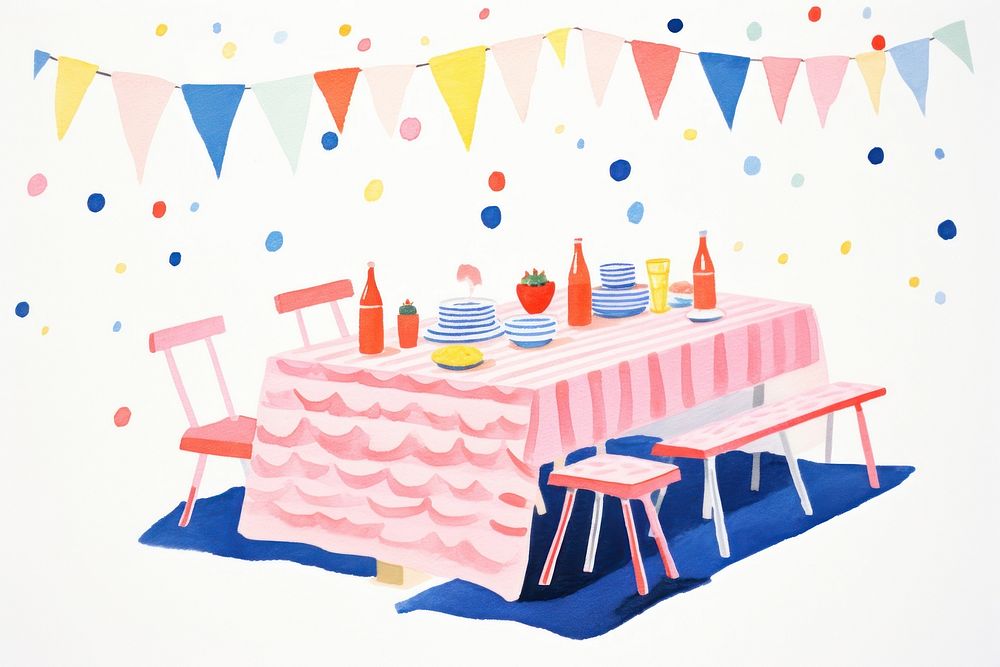 Party table tablecloth furniture food. AI generated Image by rawpixel.