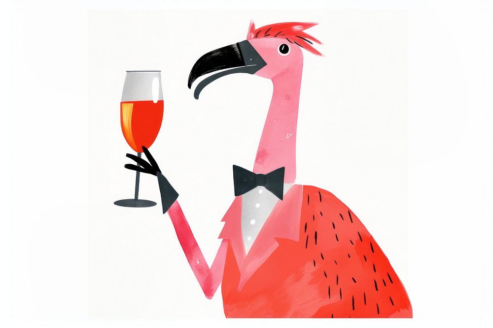 Animals celebrating holding champagne flamingo glass. AI generated Image by rawpixel.