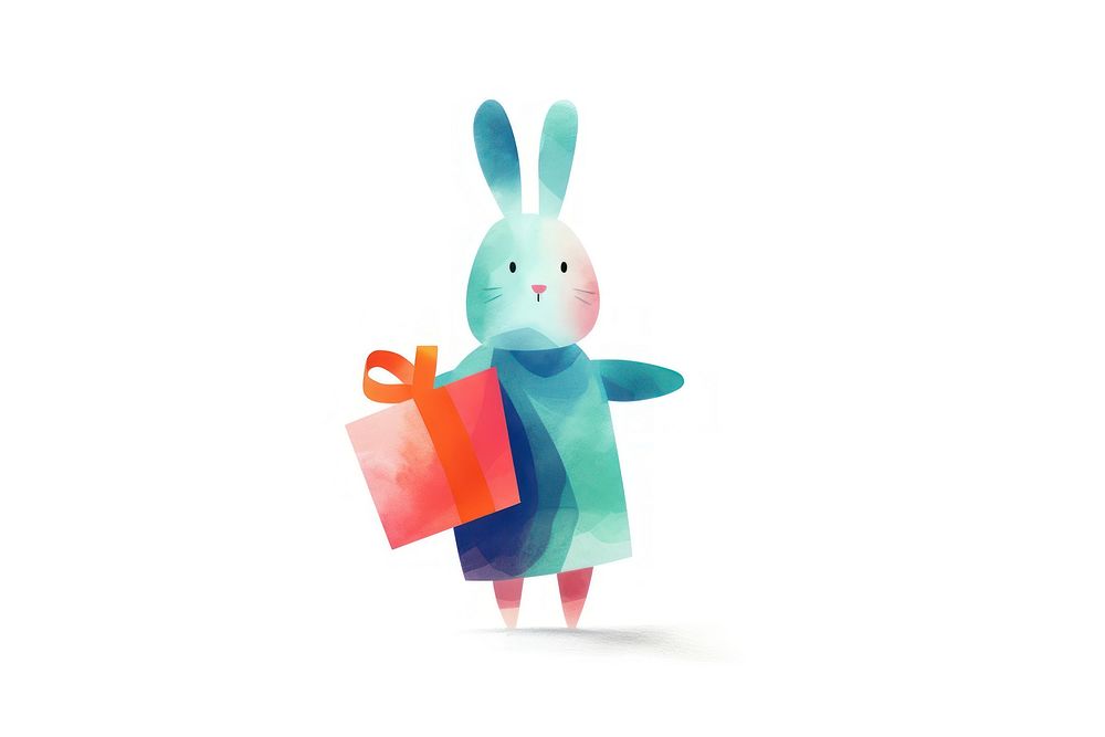 Rabbit carrying gift cute white background representation. AI generated Image by rawpixel.