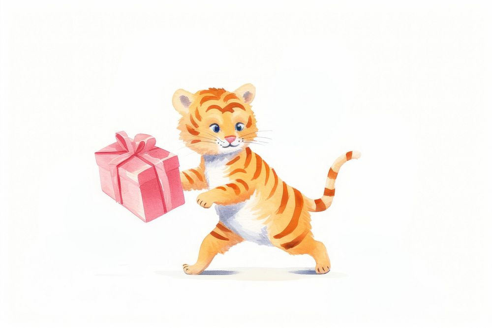Tiger carrying gift tiger animal mammal. AI generated Image by rawpixel.