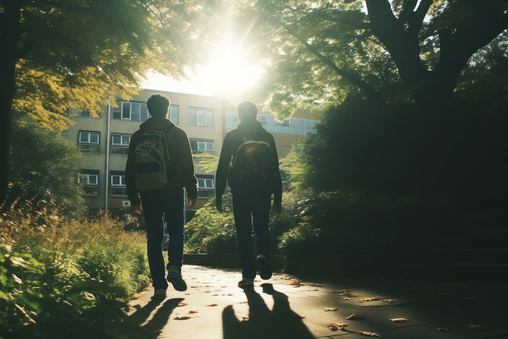 Students walking university nature photography sunlight. AI generated Image by rawpixel.