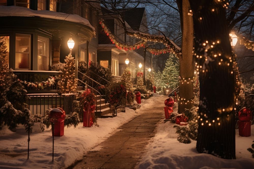 Christmas Night christmas city street. AI generated Image by rawpixel.