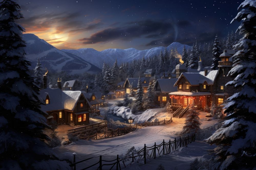 Christmas Night architecture landscape christmas. AI generated Image by rawpixel.