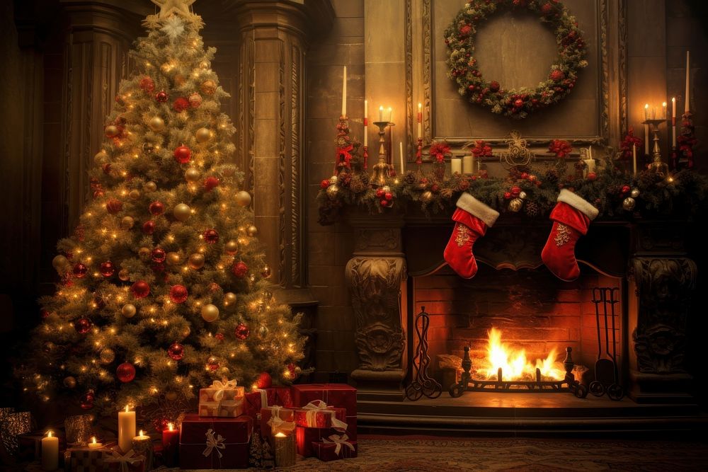 Fireplace christmas glowing gift. AI generated Image by rawpixel.