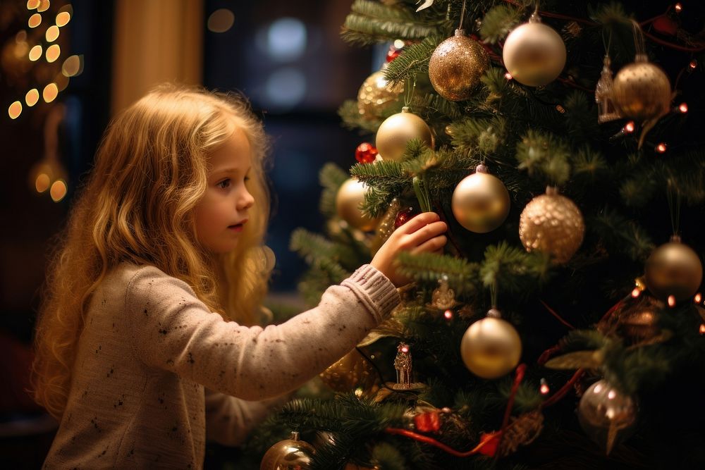 People decorate Christmas trees christmas child christmas tree. AI generated Image by rawpixel.