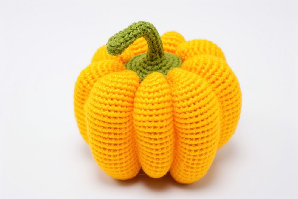 Yellow bell pepper vegetable crochet pumpkin. AI generated Image by rawpixel.