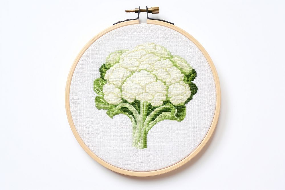 Cauliflower embroidery vegetable white. AI generated Image by rawpixel.
