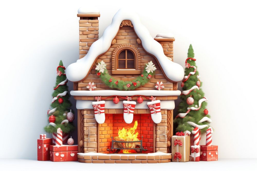 Cozy Christmas fireplace christmas hearth white background. AI generated Image by rawpixel.