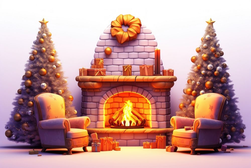 Fireplace christmas furniture glowing. AI generated Image by rawpixel.