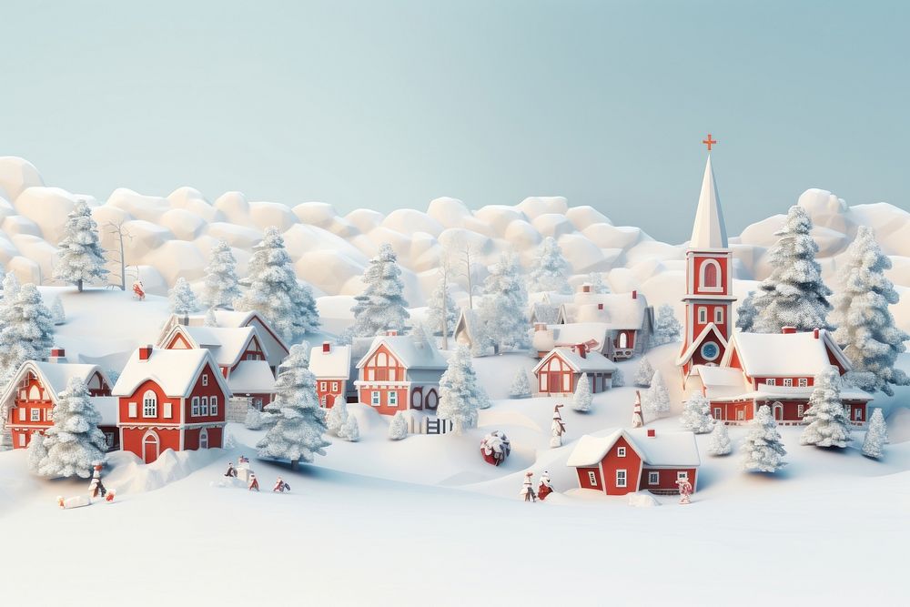A winter village landscape christmas outdoors nature. AI generated Image by rawpixel.
