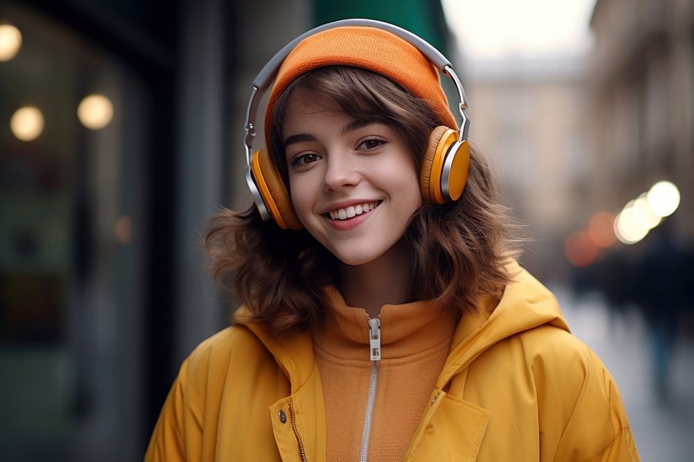 Happy and stylish teenager headphones listening portrait. AI generated Image by rawpixel.