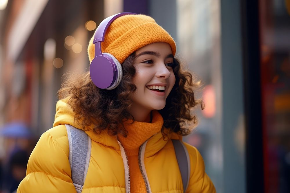 Happy and stylish teenager headphones listening headset. AI generated Image by rawpixel.