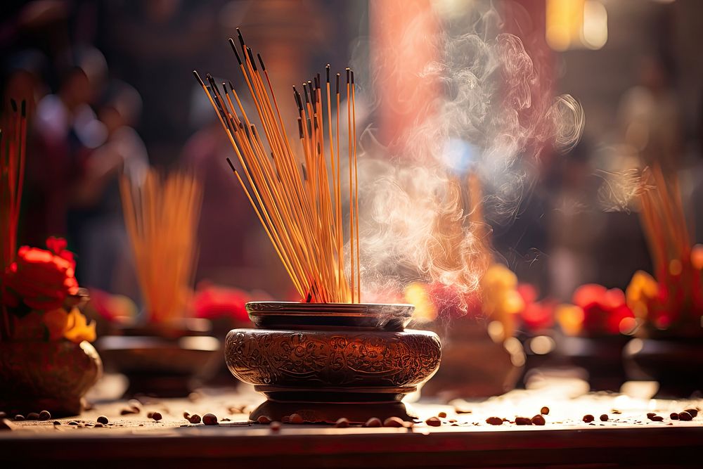 Incense burning spirituality tradition. AI Free Photo rawpixel