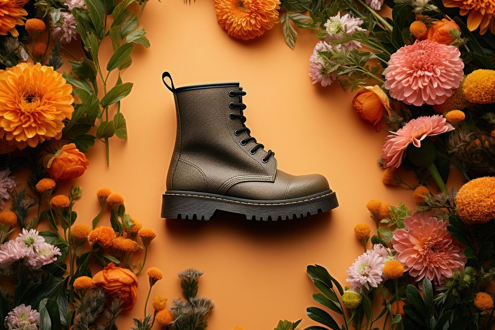 Boots product flower footwear plant. AI generated Image by rawpixel.