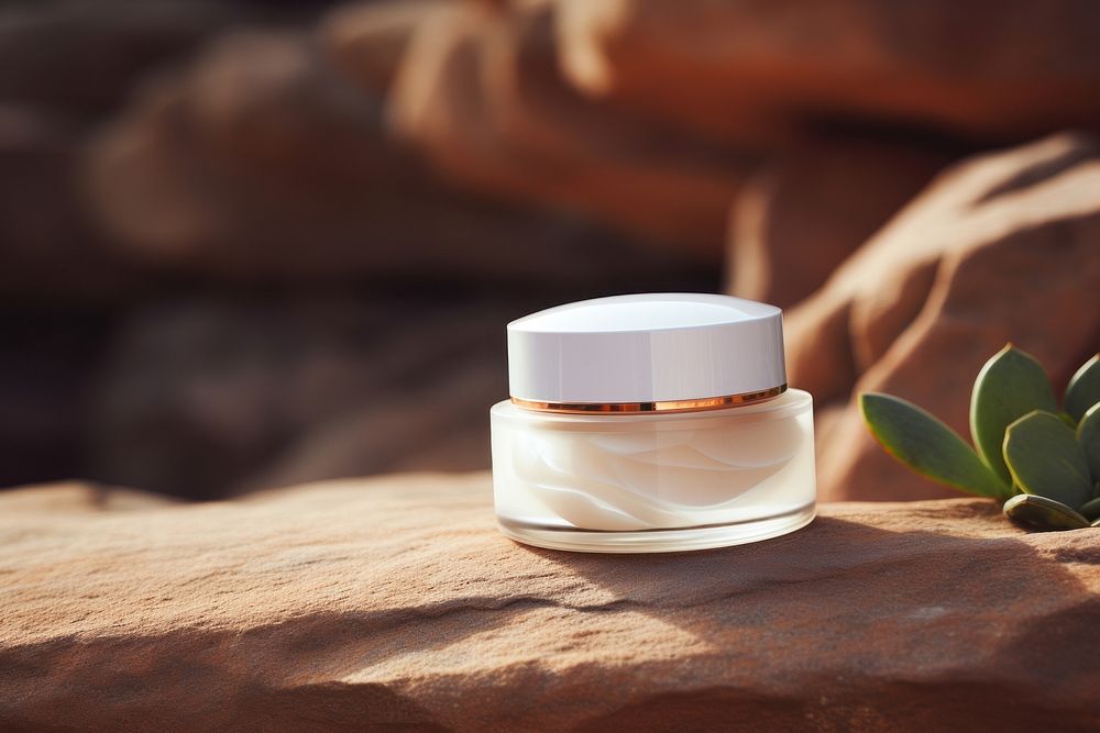 Facial cream jar product cosmetics container nature. AI generated Image by rawpixel.