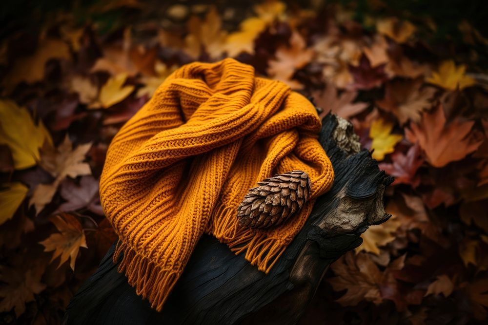 Fall knit scarf autumn plant leaf. AI generated Image by rawpixel.