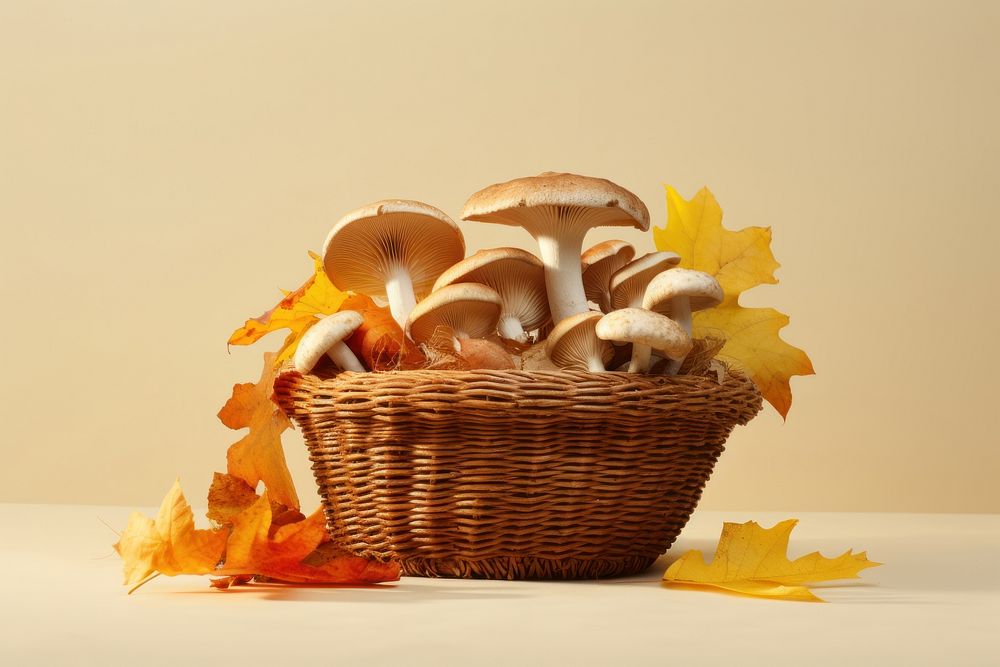 Mushroom basket plant leaf celebration. AI generated Image by rawpixel.