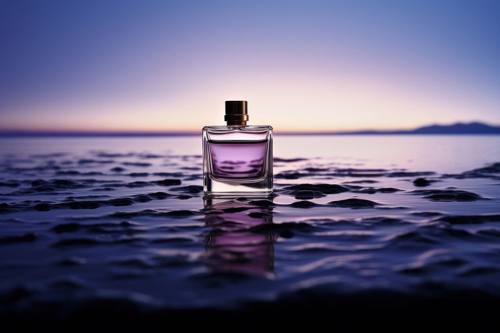 Perfume bottle product cosmetics beach tranquility. AI generated Image by rawpixel.
